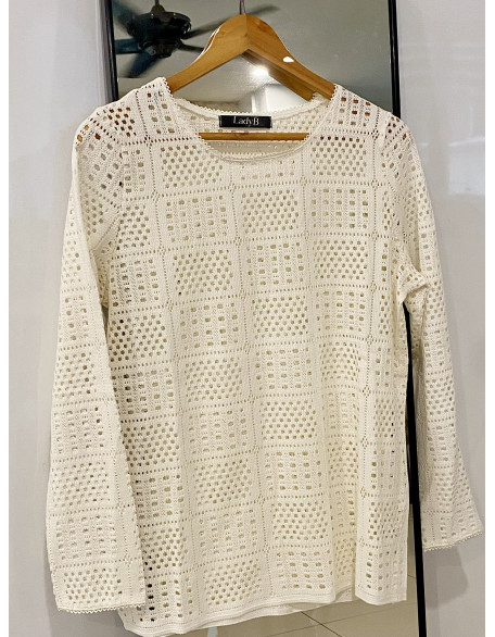 长袖米镂空衣