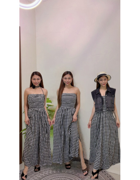 H9333 格纹裙