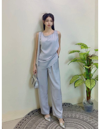 无袖丝绸套装