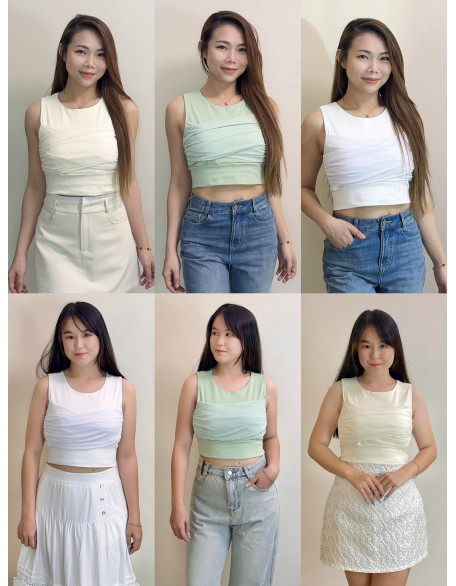 交叉抓褶美背上衣