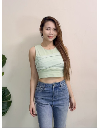 交叉抓褶美背上衣